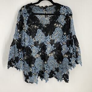 Kobi Crochet Open Knit Top Women’s Large Floral Boho Coastal Beach Grunge 754